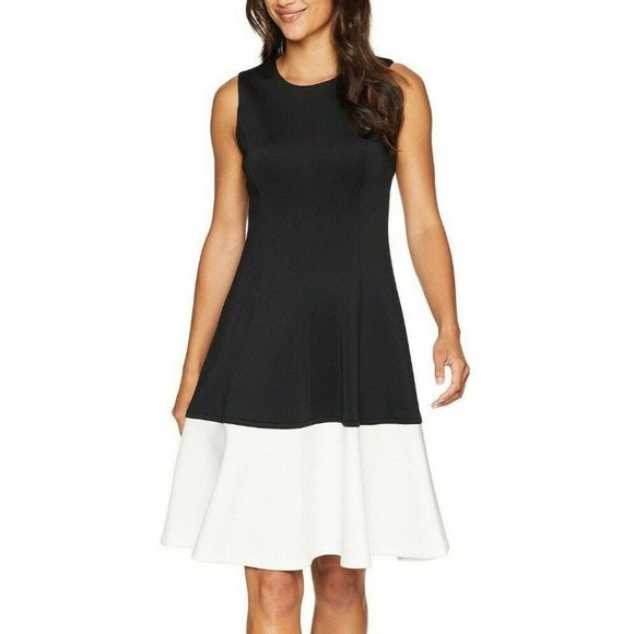 Calvin Klein Dresses & Skirts - Calvin Klein Dress Fit & Flare Sleeveless Black White Block Party Cocktail